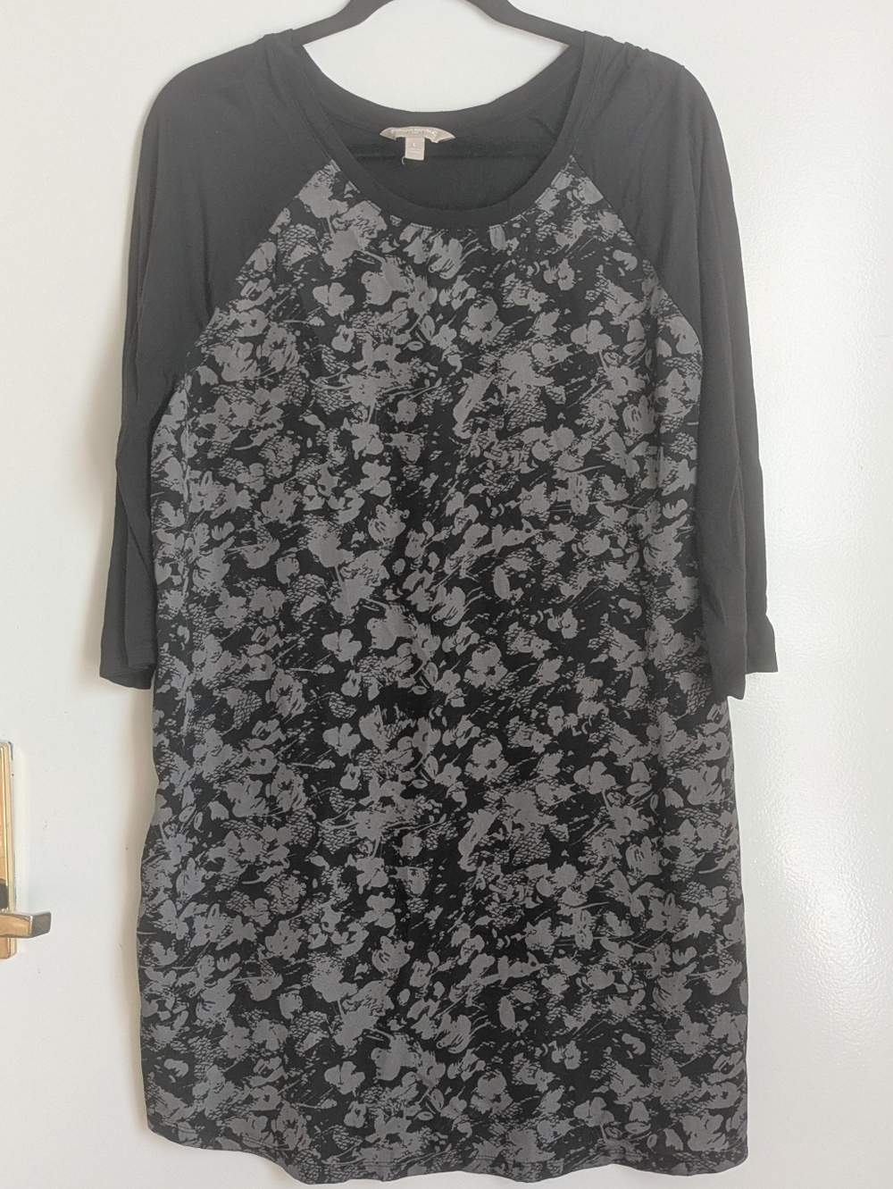Banana Republic Factory Floral Long Sleeve Black Gray Dress Size Large